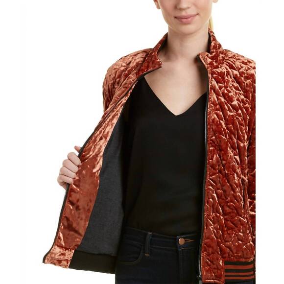 NEW BERNARDO quilted velvet bomber jacket in brown - Picture 3 of 3